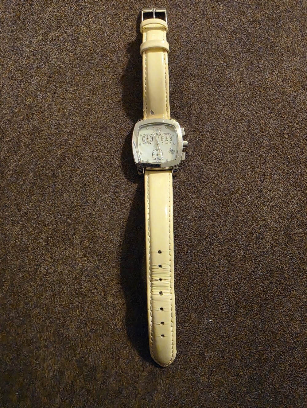 Skagen Cream Leather-Strap Square Chronograph Watch